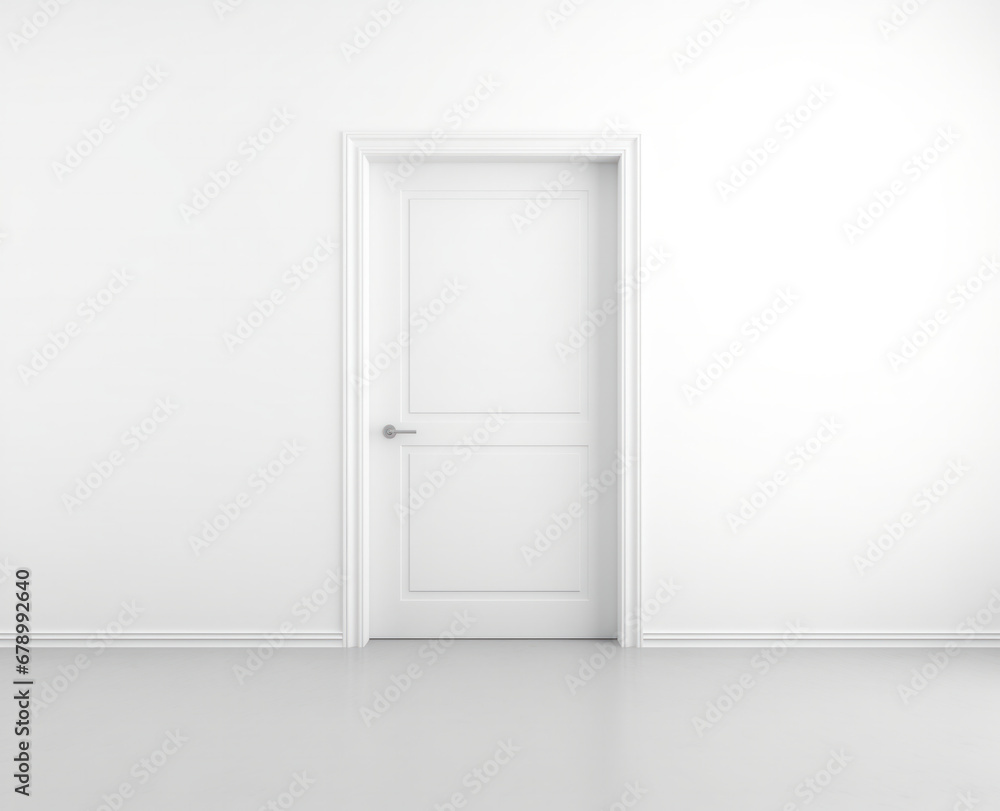 A closed white door with a white wall