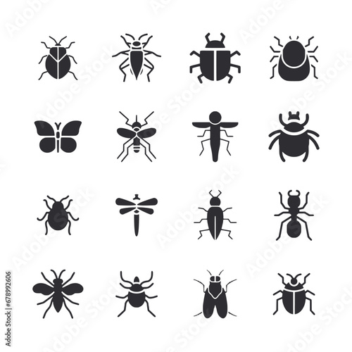 Set of insects icon for web app simple silhouettes flat design
