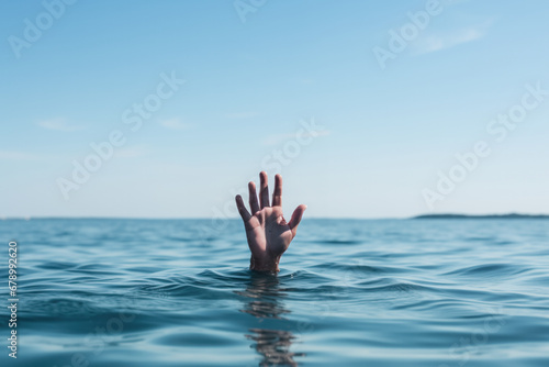 A hand reaching out of the water. Mental health. 