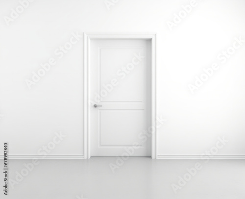 A closed white door with a white wall