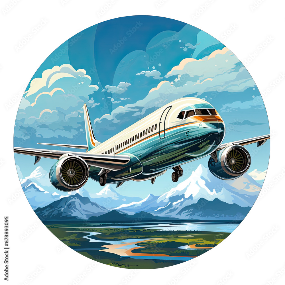 Round Airplane Sticker Illustration Vector Design Isolated on Transparent or White Background, PNG