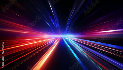 Ultraviolet Speed: Three-Dimensional Cyber City Business Car, Blue-Pink Disco Dance, Futuristic Arcade Lights, Geometric Grids, Laser Patterns Illuminate Night Street Scene with Energy Glow in Retro