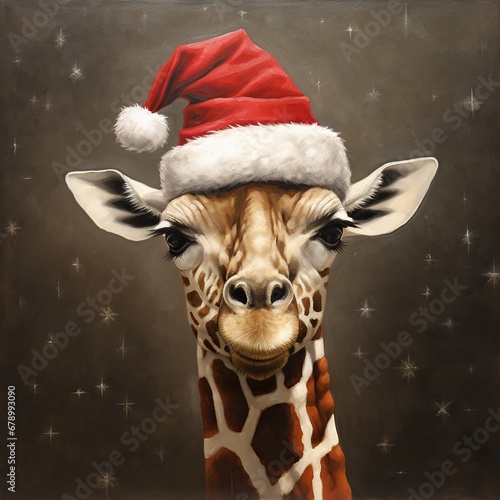 Holiday Giraffe with Santa Hat
