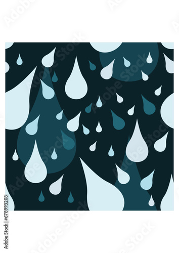 Editable Water Drops Vector Illustration Seamless Pattern With Dark Background for Decorative Element of Weather or Climate Related Design