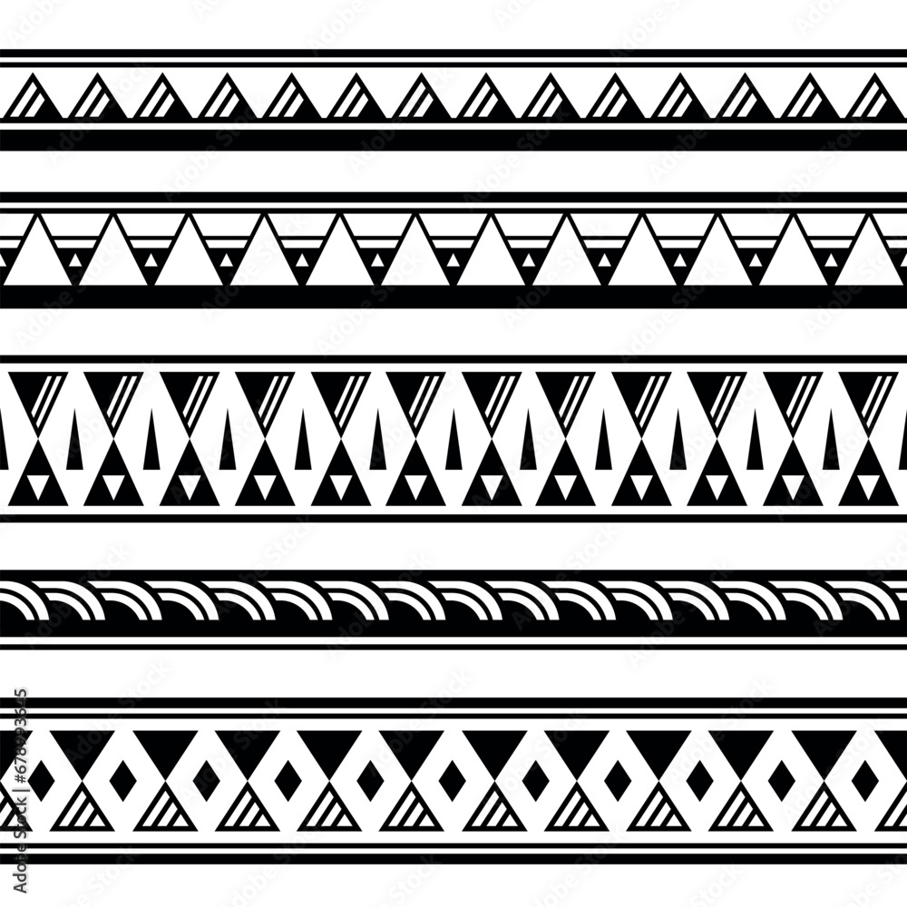 Set of maori polynesian tattoo bracelets border. Tribal sleeve seamless pattern vector. Samoan bracelet tattoo design fore arm or foot. - obrazy, fototapety, plakaty 