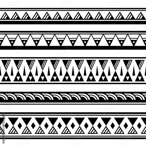 Set of maori polynesian tattoo bracelets border. Tribal sleeve seamless pattern vector. Samoan bracelet tattoo design fore arm or foot.