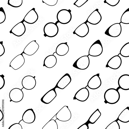 Vector Seamless pattern with glasses. Stylish frame, eyeglasses optical eyesight different shapes, frames and fashion rims.