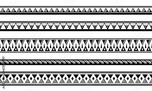 Set of maori polynesian tattoo bracelets border. Tribal sleeve seamless pattern vector. Samoan bracelet tattoo design fore arm or foot.