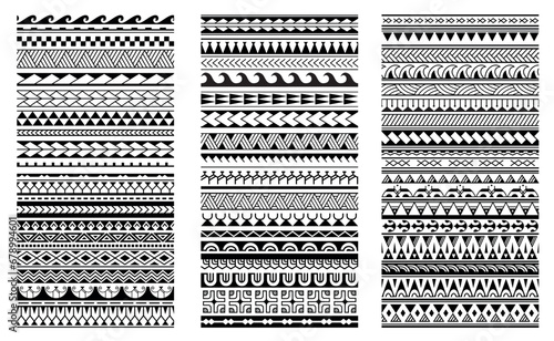 Set of maori polynesian tattoo bracelets border. Tribal sleeve seamless pattern vector. Samoan bracelet tattoo design fore arm or foot. photo