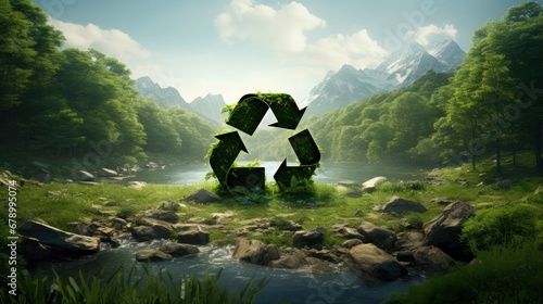 Nature-Embraced Recycling Symbol. A Call to Action for Climate Preservation and Waste Reduction.