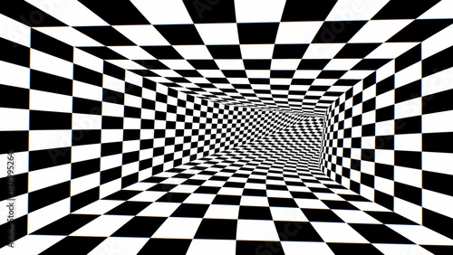Inside Fast Black White Abstract Checkerboard Optical Illusion Tunnel - Abstract Background Texture photo
