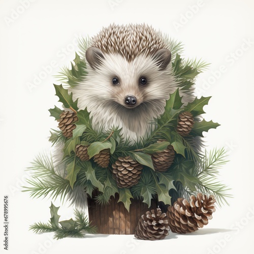 hedgehog with christmas decoration