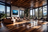 Beautiful living room with hardwood floors and amazing view