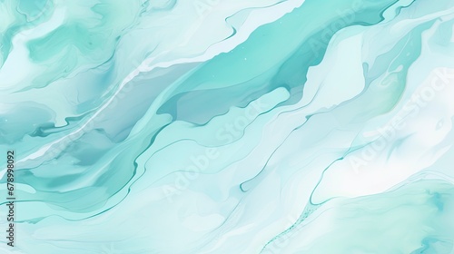 Pastel Cyan Mint Marbled Watercolor Background with White Lines for Wedding Invitations.