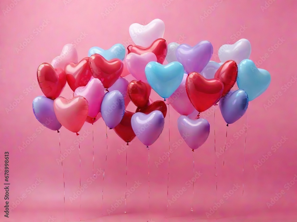 Globos con forma de corazón sobre fondo rosa Globos con forma de corazón sobre fondo rosa
