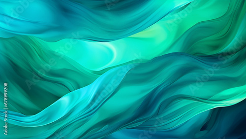 Emerald Green and Teal Fluid Color Waves Abstract Pattern