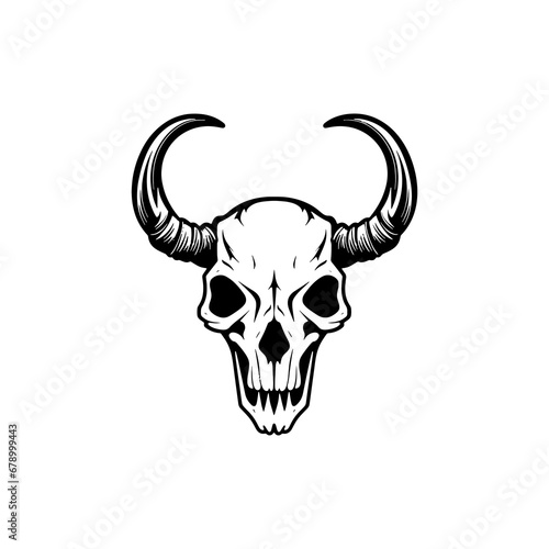 bull buffalo cow skull vector illustration for tattoo, printing on t-shirts, posters and other items. animal skeleton drawing. wildlife tattoo symbol design.