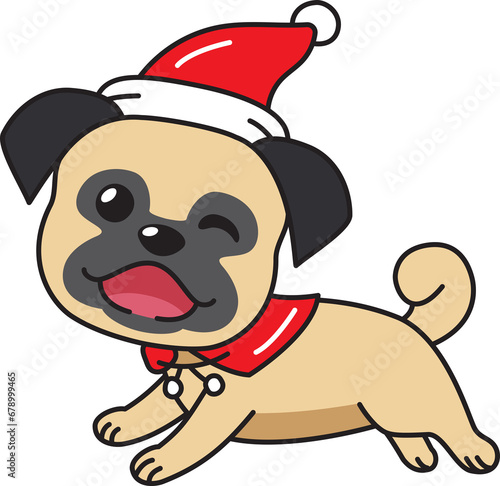 Cartoon pug dog with christmas costume for design.