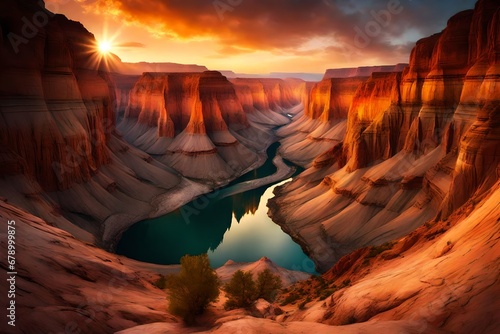Panorama majestic canyon at beautiful sunset