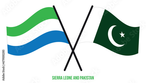 Sierra Leone and Pakistan Flags Crossed And Waving Flat Style. Official Proportion. Correct Colors.