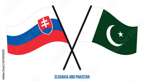 Slovakia and Pakistan Flags Crossed And Waving Flat Style. Official Proportion. Correct Colors.