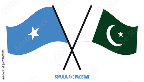Somalia and Pakistan Flags Crossed And Waving Flat Style. Official Proportion. Correct Colors.