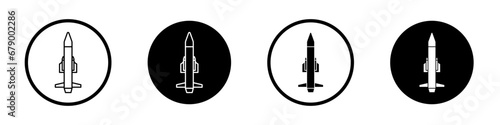 Missile vector symbol set. Nuclear ballistic missile vector icon in black filled and outlined style. photo