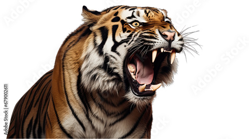 Angry Tiger Side View of Face Isolated on Transparent or White Background  PNG