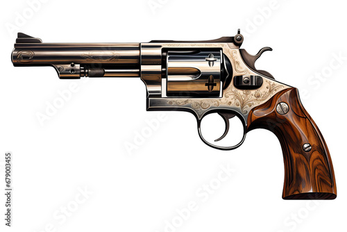 Revolver Gun Laying Flat Isolated on Transparent or White Background, PNG