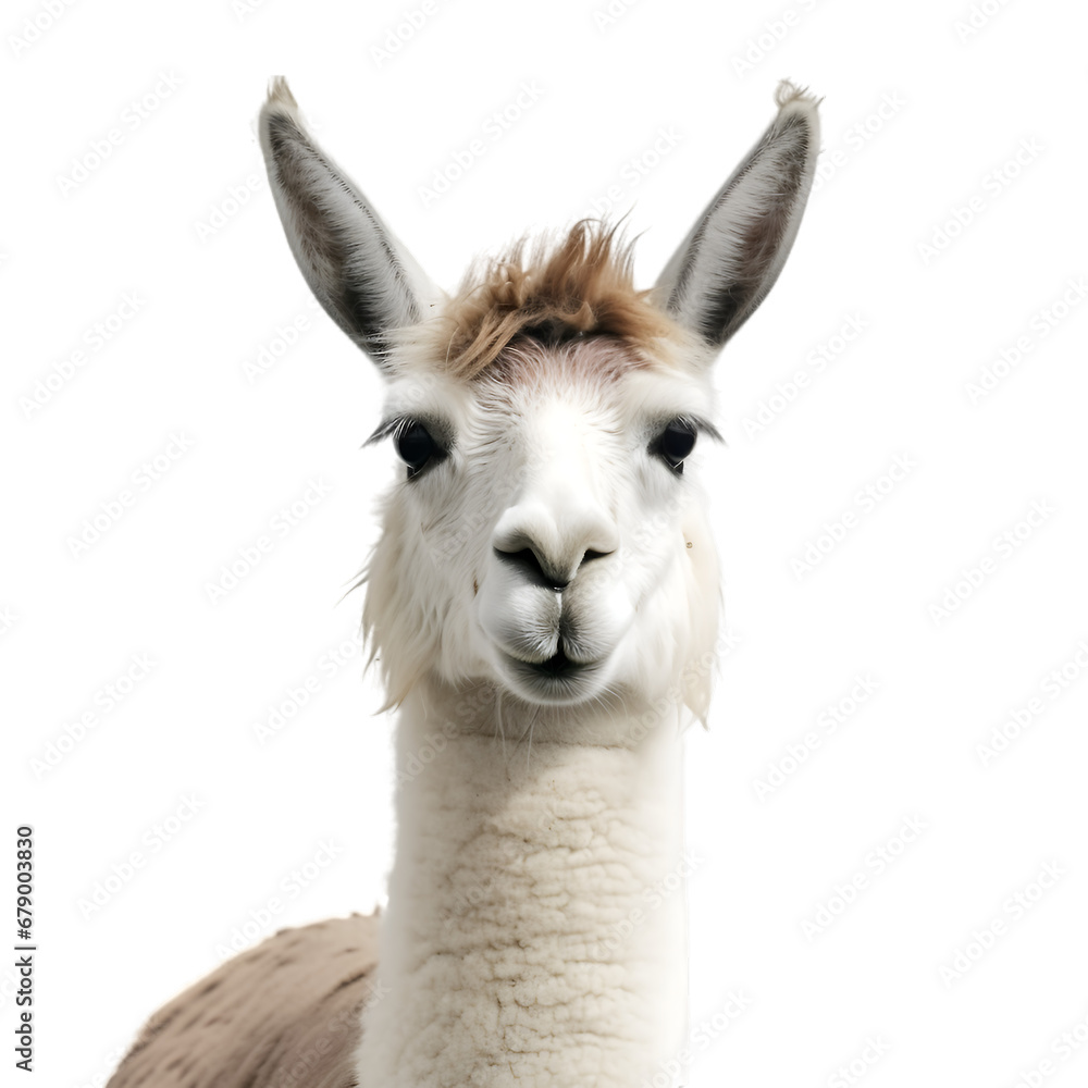 Front view, light brown llama looking at the camera, isolated on transparent background. 