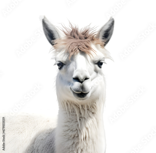 Front view, light brown llama face to camera, isolated on transparent background.  © Naige