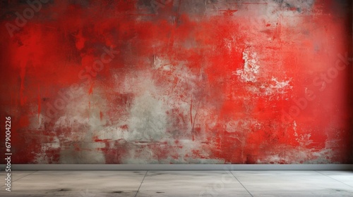 An empty room with a red and grey wall