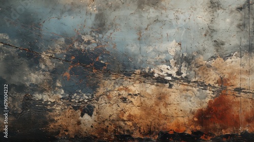 A painting of a sky with clouds and rust