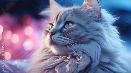 holographic of cat minimal gradient pastel blue background