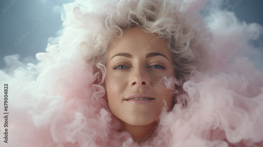 middle aged woman face being made out of clouds middle aged woman face being made out of clouds