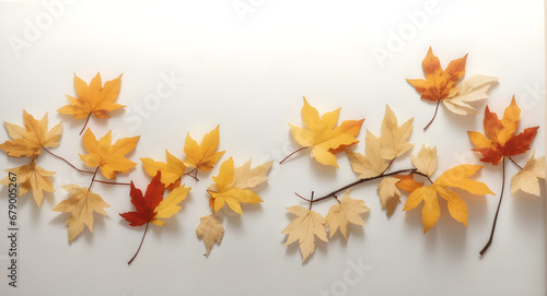 autumn leaves postcard on white background for space for text