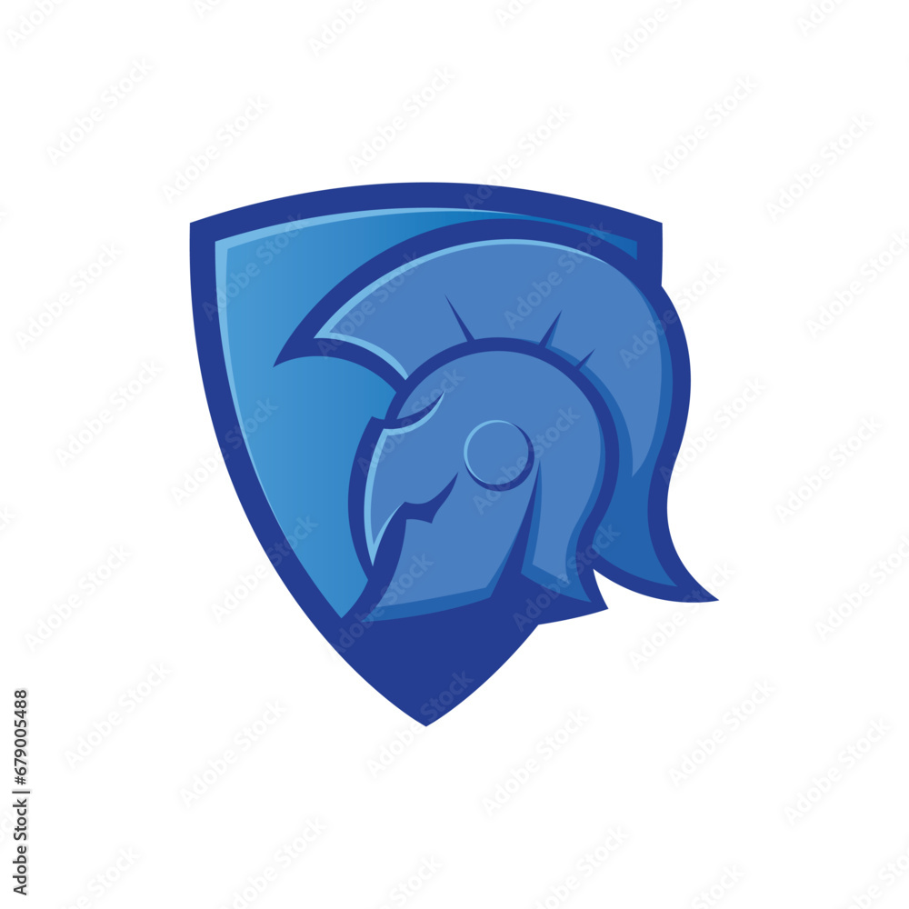 Logo Illustration of Blue Spartan Helmet with Shield. It's suitable for Security Logo, Insurance, etc. Logo Illustration of Blue Spartan Helmet with Shield. It's suitable for Security Logo, Insurance, etc.