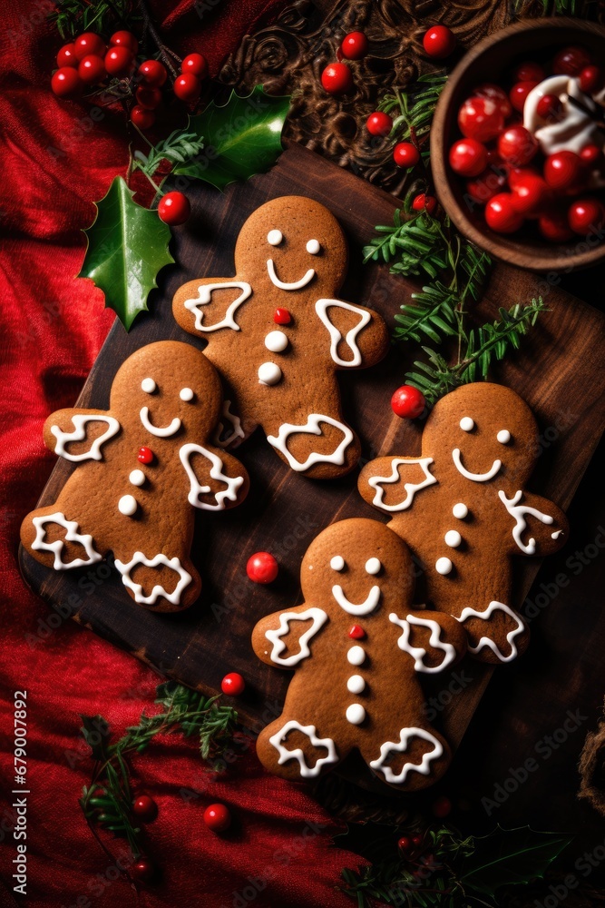 Christmas background with gingerbread cookies. Generative AI