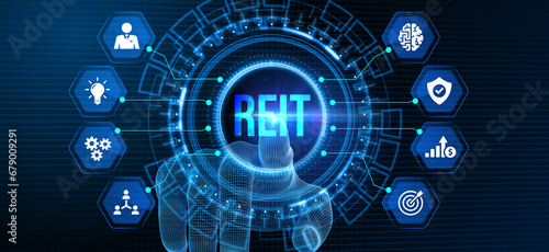 REIT Real estate investment fund ETF Financial stock market. 3d illustration