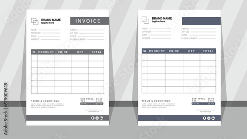 Vector illustration bill form price invoice for a minimalist corporate business invoice. Vector creative invoice template. Business stationery design template for payment agreement