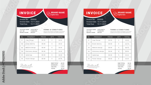 Vector illustration bill form price invoice for a minimalist corporate business invoice. Vector creative invoice template. Business stationery design template for payment agreement