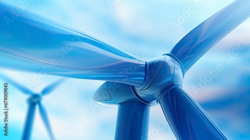 Close-Up of Wind Turbine Against Blue Sky Background.