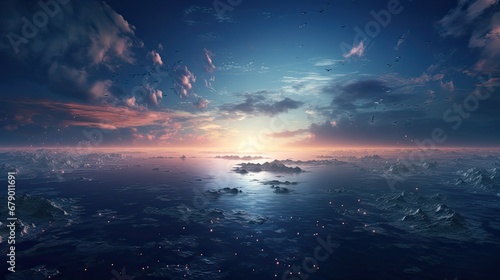 Flight Over The Earth s oceans at dawn