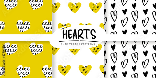 Seamless pattern with hearts and grunge texture. Fabric print for children