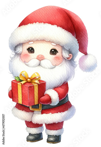  Santa Claus with a gift box isolated on white background
