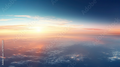 Flight Over The Earth's oceans at dawn