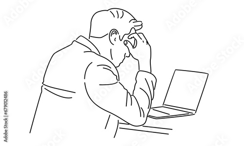 line art of overworked businessman is under stress with headache