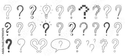Hand drawn question marks, doodle set collection