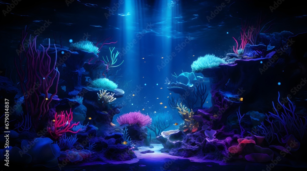 UV blacklight of landscape underwater