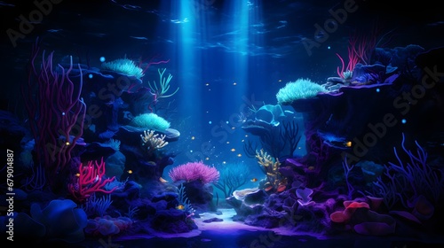 UV blacklight of landscape underwater